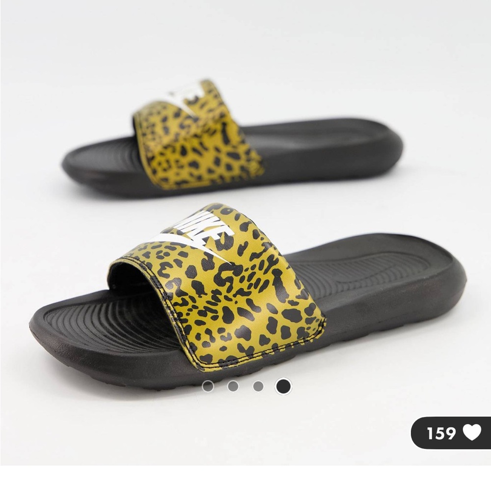 Nike Victori One Leopard Print Slides in Black/brown